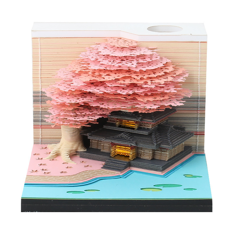 樹屋3d立体便箋文創工芸記念品紙彫刻付箋ビジネスオープンプレゼントデスクトップ置物|undefined