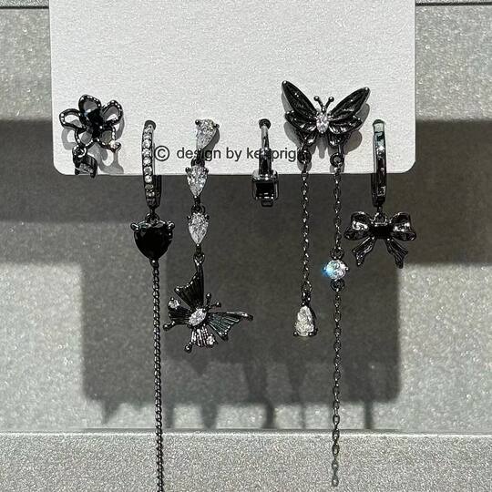 Cool grl! Love zircon six-piece set earrings sweet cool earrings niche design piece set earrings earrings