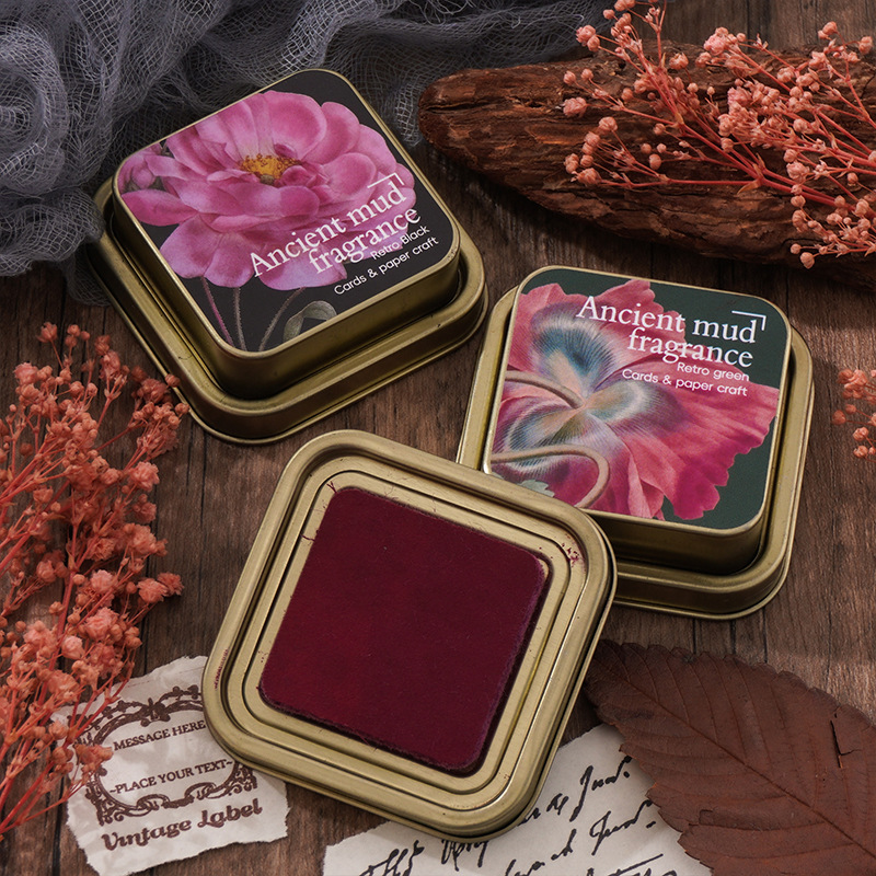 Barro antiguo, fragante, almohadilla de tinta aceitosa, caja de hierro, sello de cuenta manual de bricolaje, mesa de impresión aceitosa de fieltro retro transfronterizo especial