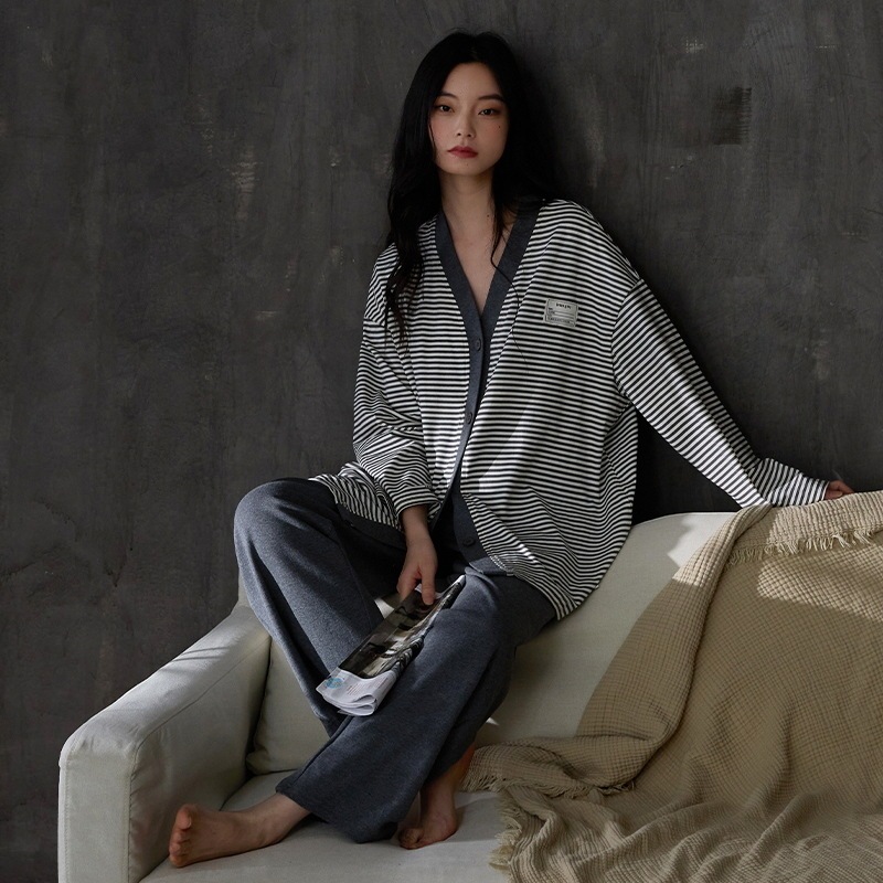 鹿时春秋款睡衣女纯棉长袖2025年新款带胸垫家居服可外穿套装冬季|undefined