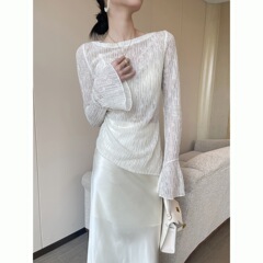 春2025新不規則百合ファッション気質上着フランス白色レース抜き長袖tシャツ女