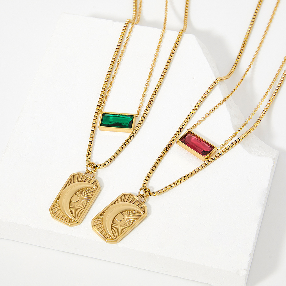 Retro Moon Stainless Steel Plating Inlay Zircon Pendant Necklace Colorza_colorza_5