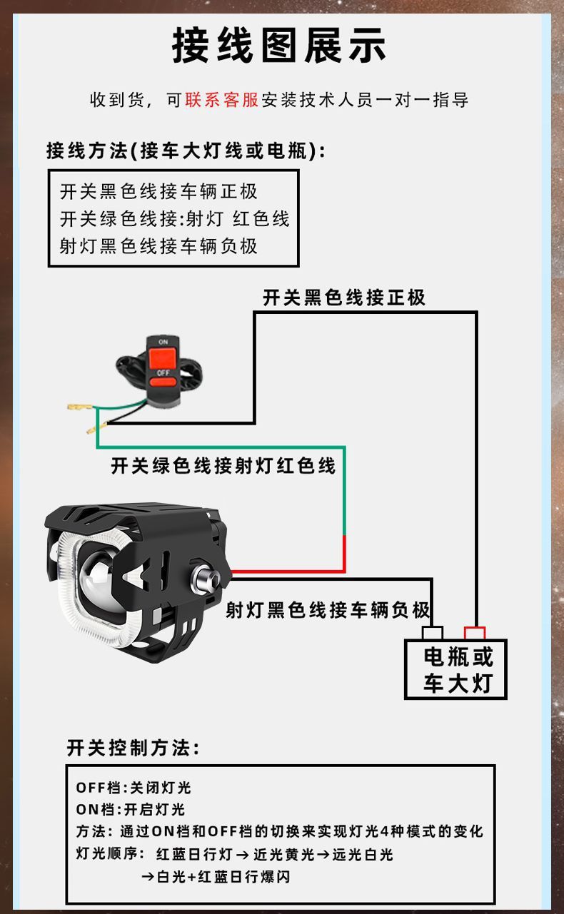 Motorcycle spotlights auxiliary lights electric lights led external headlights modified bright light paving waterproof rider