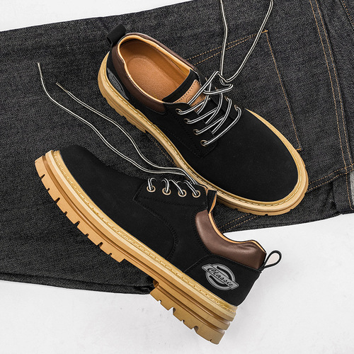 Men's Low-Top Martin Boots, British Style Retro Leather Work Shoes, Sporty Yellow Shoes, Fashionable and Versatile Men's Shoes