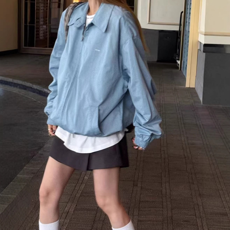 P Brand Inverted Triangle Logo Embroidered on the Chest, Light Blue Cotton Thin Jacket, Correct Version, High-End Version