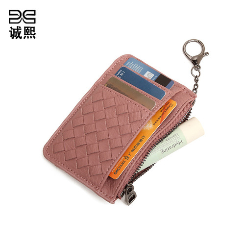 New Zipper Women's Zero Wallet Korean Style Woven Multi-Card Slot Business Card Case ID Card Holder Keychain Small Wallet
