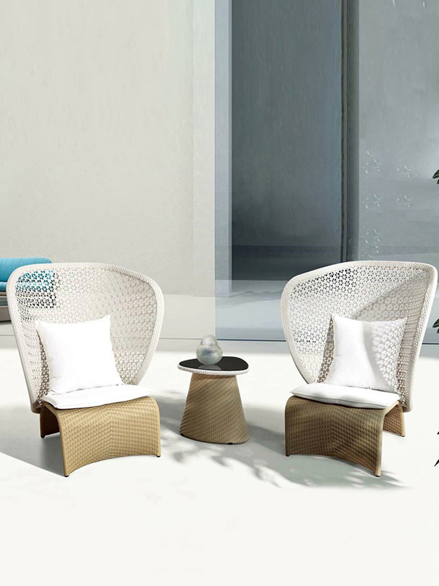 戶外桌椅三件套現代簡約設計師花園庭院陽台酒店工程藤編沙發家具