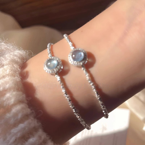 925 Pure Silver Aquamarine Natural Freshwater Pearl Ring Bracelet and Necklace Set for Women - Unique, High-End, Light Luxury, Versatile
