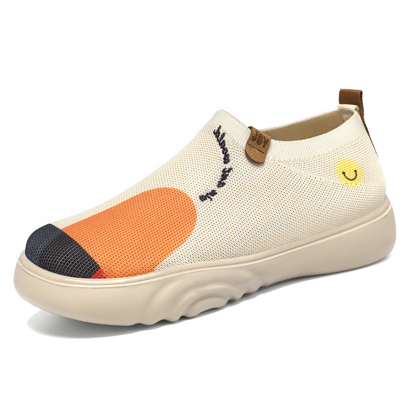 Zapatos de mujer primavera nuevos viejos zapatos de tela de Beijing moda pintada zapatos casuales de poliuretano suela suave un solo zapato zapatos de mujer