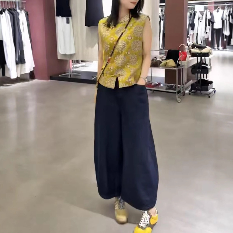 25925新大爱美依缘2025新款新中式国风斜襟盘扣马甲休闲阔腿裤女|undefined