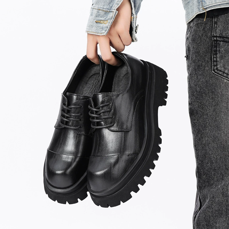 Мужские повседневные туфли дерби на толстой подошве, черные формальные свадебные туфли для жениха в британском стиле, увеличивающие рост, 8021.