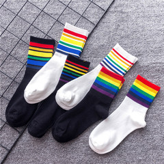 22 Autumn/Winter New Product Socks Rainbow Trend Socks Cotton Mid-Calf Socks Women's Personality Sports Skate Couple Socks Direct Manufacturer Sale