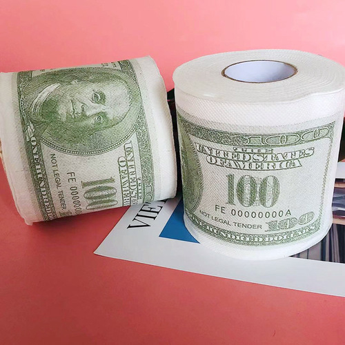 Printed roll paper US dollar printed paper banknote toilet paper personalized creative household toilet paper roll color napkin
