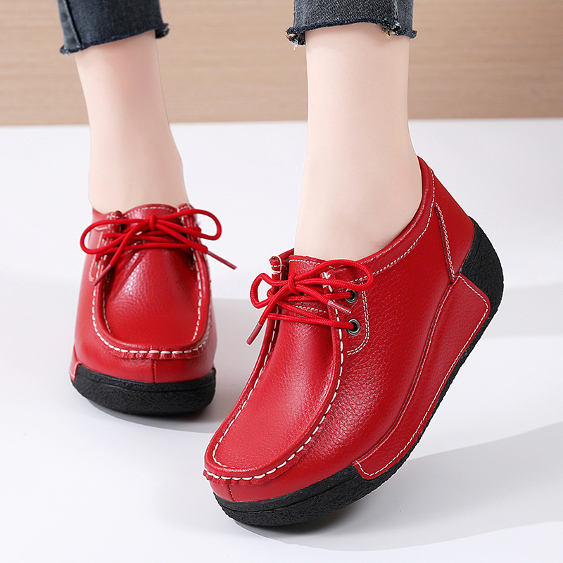 Cross-Border Leather Sneakers for Women, New Spring Style Rocking Shoes for Women, Korean Style Mom Shoes, Lace-Up Thick-Soled Casual Leather Shoes for Women Cross-Border Leather Sneakers for Women, New Spring Style Rocking Shoes for Women, Korean Style Mom Shoes, Lace-Up Thick-Soled Casual Leather Shoes for Women