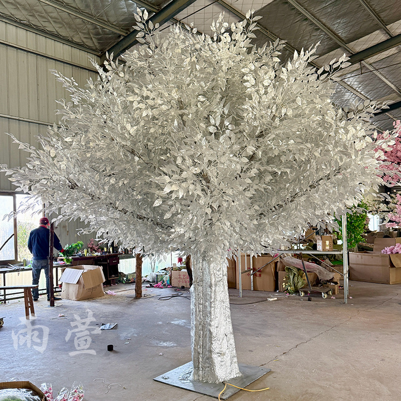 Artificial Banyan Tree in Silver Fiberglass, New Year Money Tree for Shopping Malls, Hotels, Scenic Areas, Indoor and Outdoor Large Wishing Tree Decoration Artificial Banyan Tree in Silver Fiberglass, New Year Money Tree for Shopping Malls, Hotels, Scenic Areas, Indoor and Outdoor Large Wishing Tree Decoration