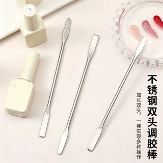 批发美甲双头调胶棒加长不锈钢搅拌棒彩绘胶取胶调色工具美甲用品