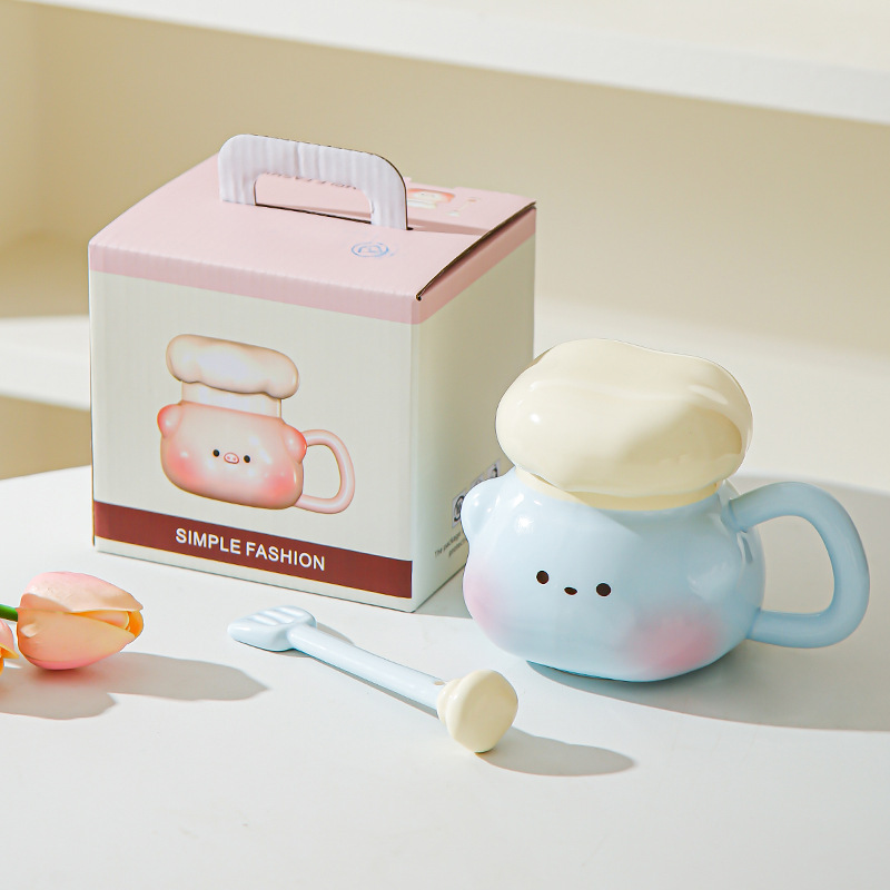 Doll cute cerámica taza de regalo de cumpleaños para chicas estudiantes regalo de mano pareja taza de cerámica con tapa