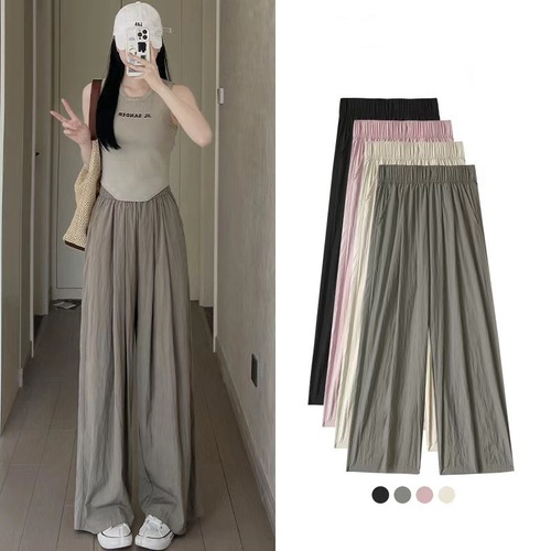 Wide-leg women's 2025 summer high-waisted drape relaxed bohemian-structured mountain pants straight-leg loose pants