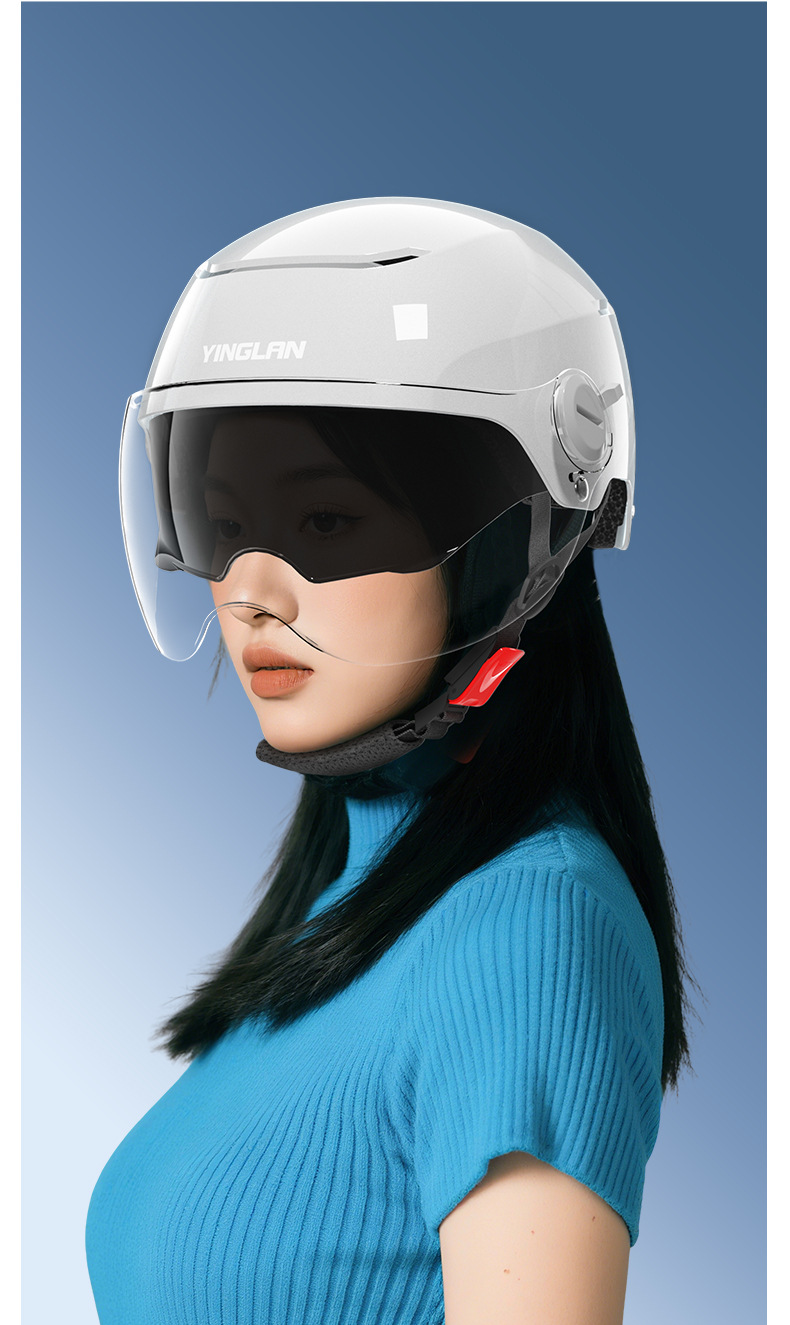 Yinglan Helmet Men's Electric Vehicle 3C Certified Summer Sun Protection Lightweight Double Mirror Women's Half Helmet Safety Motorcycle Cap