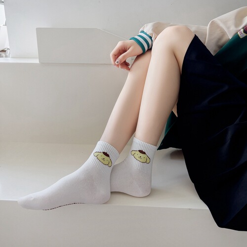 Japanese cartoon socks for women, white combed cotton mid-calf women's socks, sports socks, casual socks, student socks