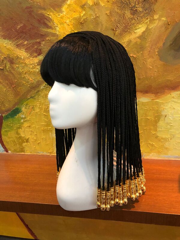 Wig for Women, Cleopatra Anime Cosplay, Full Black Braided Hair with Beads, Performance Halloween Braids Wig for Women, Cleopatra Anime Cosplay, Full Black Braided Hair with Beads, Performance Halloween Braids
