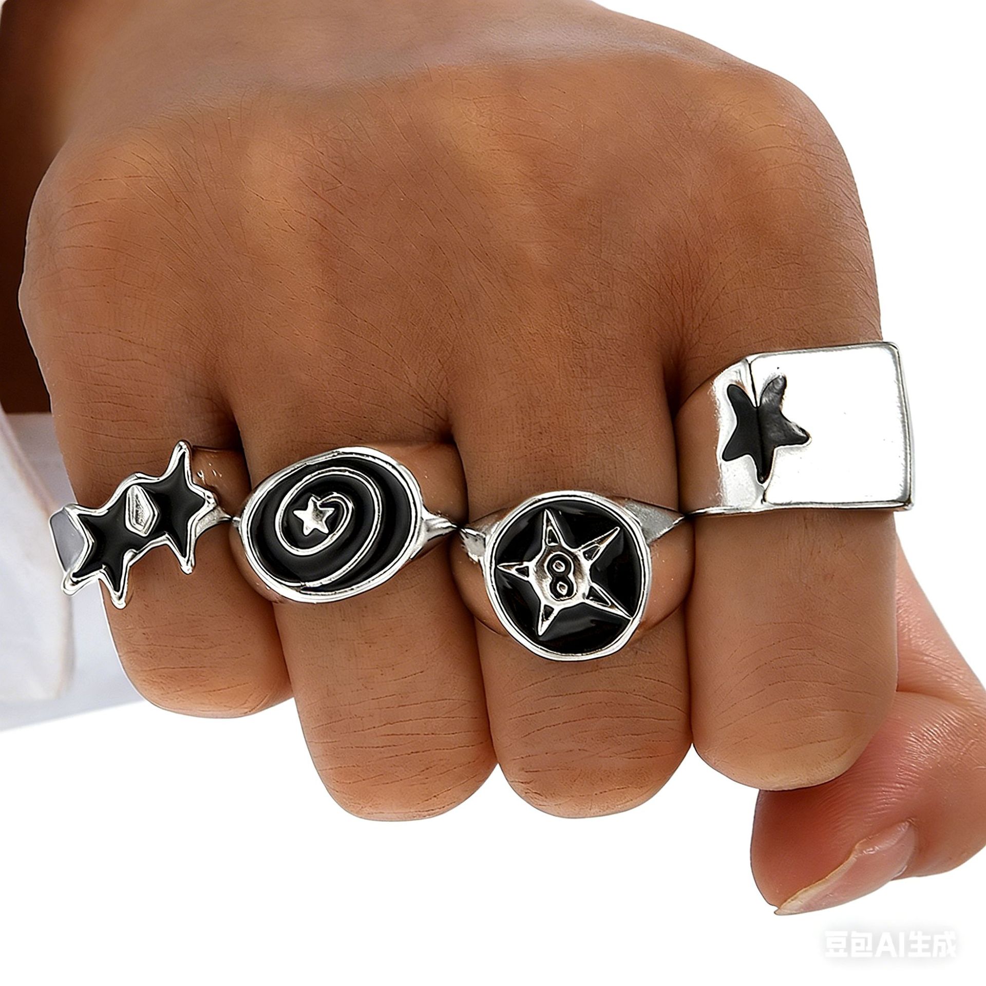 Europäischer und amerikanischer fünfzackiger Stern für Herren, trendiges High-End-Hip-Hop-Ring-Set mit individuellem Charakter, grenzüberschreitend für Herren_voghion.com