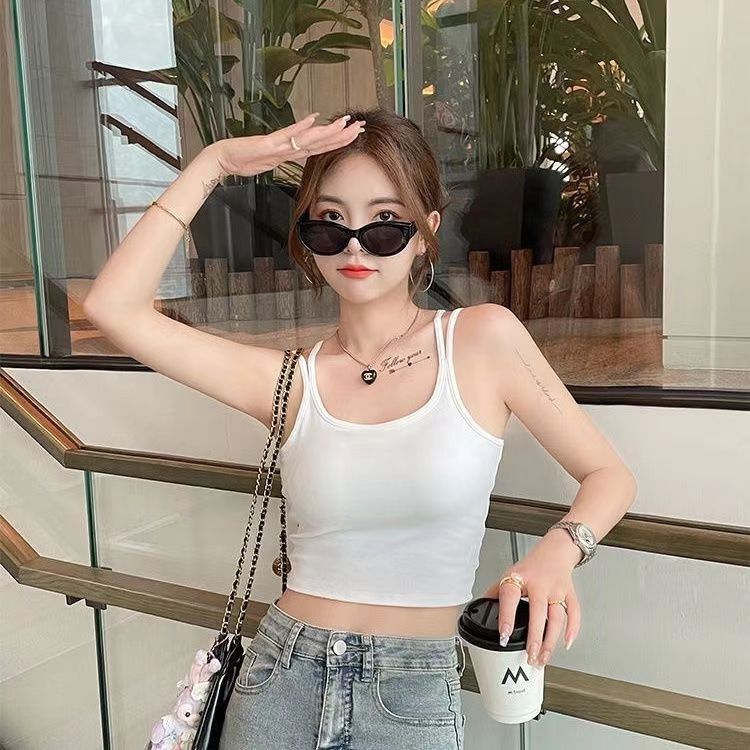 ルースと同じスタイルのダブルショルダーストラップキャミソール胸パッド女性の夏の美しい背中と一体型ブラジャーノースリーブトップロングスタイル|undefined
