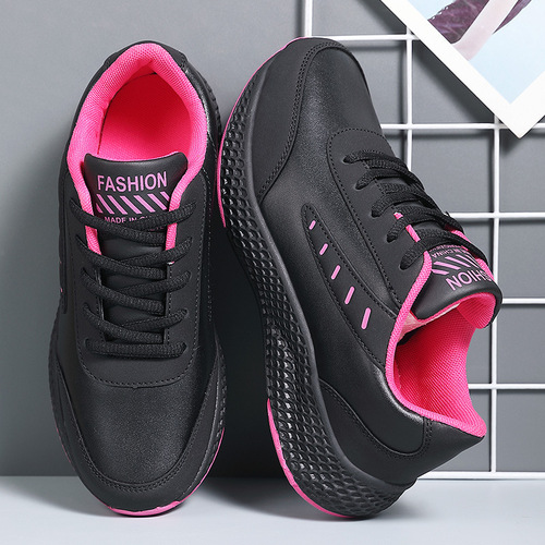 New Autumn Leather Women's Shoes for Plus Size, Casual Sports Shoes, Round Toe Flat Heel, Fashion Casual Women's Running Shoes