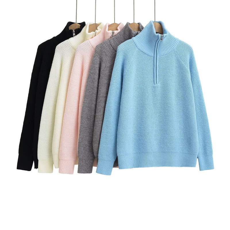 European and American Style 2025 Spring New Solid Color Casual Relaxation Half Zip Knitted Shirt Loose Sports Pullover Top European and American Style 2025 Spring New Solid Color Casual Relaxation Half Zip Knitted Shirt Loose Sports Pullover Top