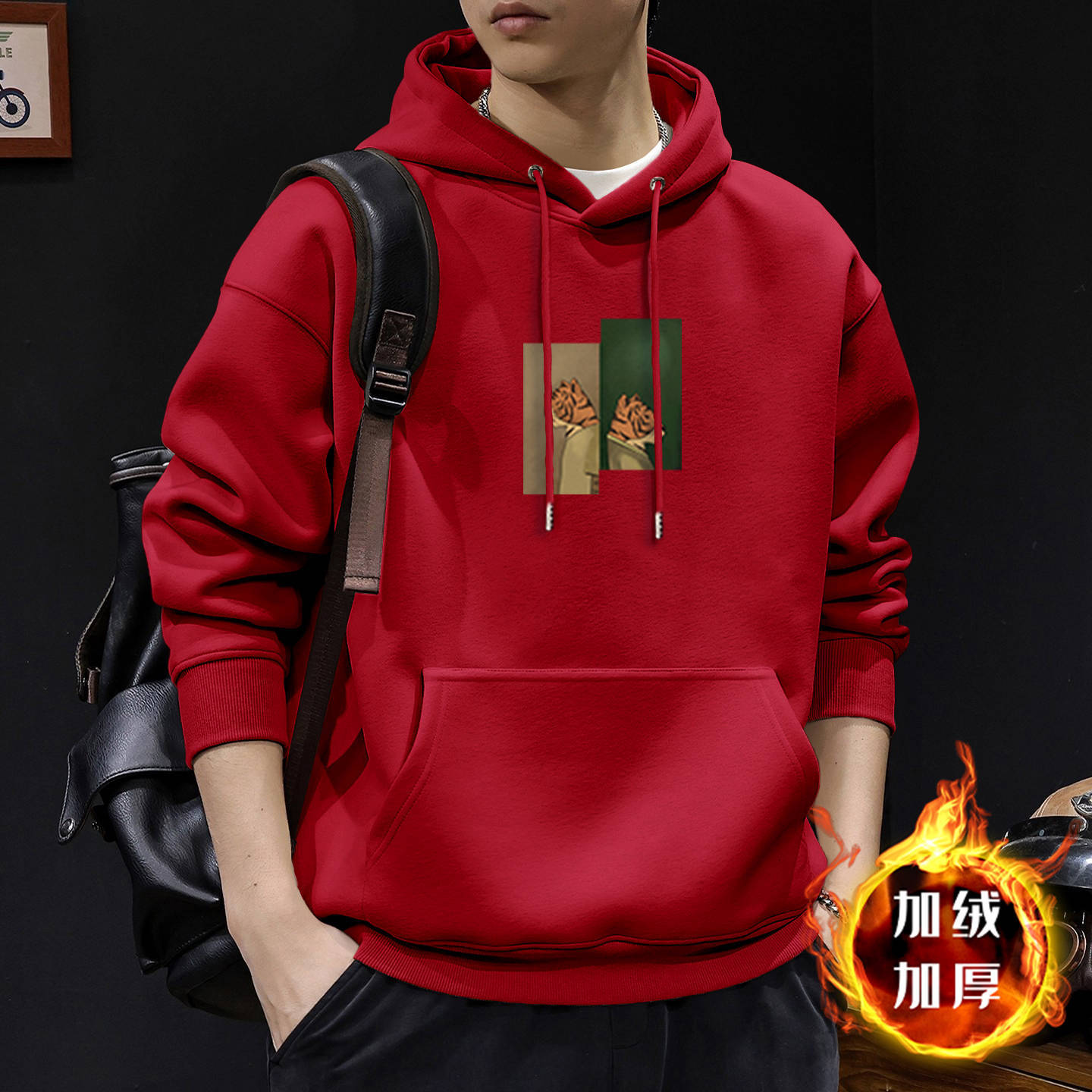 Otoño y invierno suéter masculino suelto casual in tendencia otoño y invierno engrosado pareja nueva impresión de camisa con capuzas de terciopelo