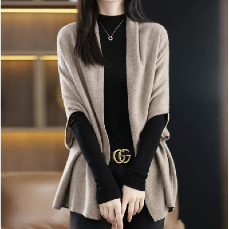 Women's knitted cardigan for autumn and winter, warm wool outerwear, loose-fitting shoulder sweater, shawl, cape, trendy top Women's knitted cardigan for autumn and winter, warm wool outerwear, loose-fitting shoulder sweater, shawl, cape, trendy top