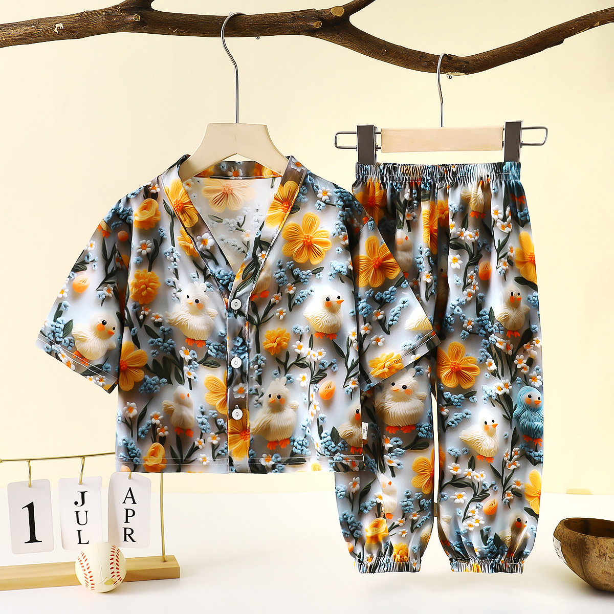 Conjunto de pijamas de seda de algodón para niños, ropa de aire acondicionado de algodón artificial de verano, ropa para el hogar de seda de algodón para niños y niñas, ropa para niños de dos piezas