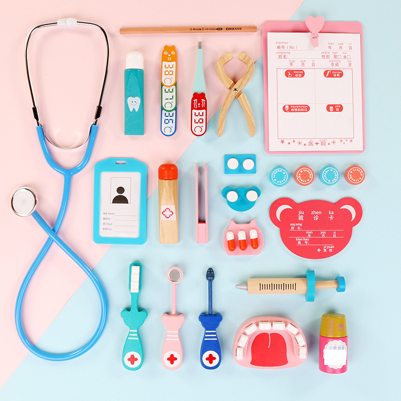 Children's doctor toy accessories small nurse injection tool wooden simulation medicine box boys and girls Baby Play House