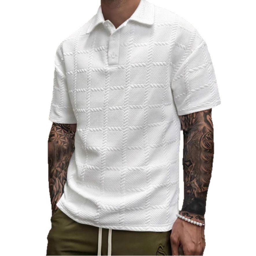Camiseta Polo de Manga Corta con Cuello y Textura Jacquard para Hombre, Estilo Europeo y Americano, Verano 2026, para Hombre, Amazon 1009