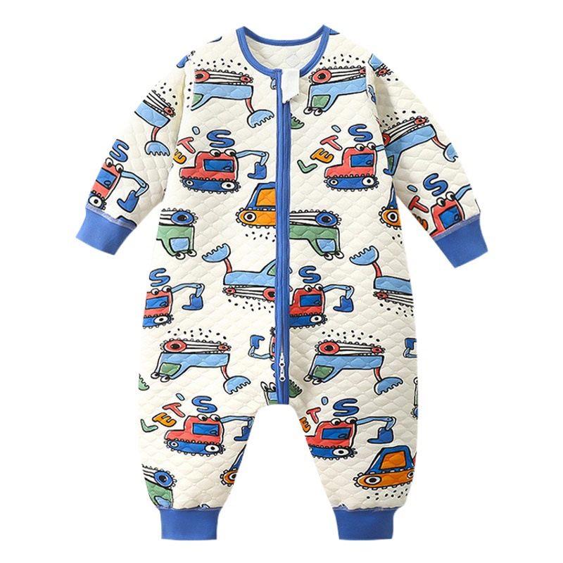 Autumn and Winter Three-Layer Quilted Children's Sleeping Bag, Baby Split-Leg Anti-Kick Quilt, Boys and Girls One-Piece Clothing, Home Wear Pajamas