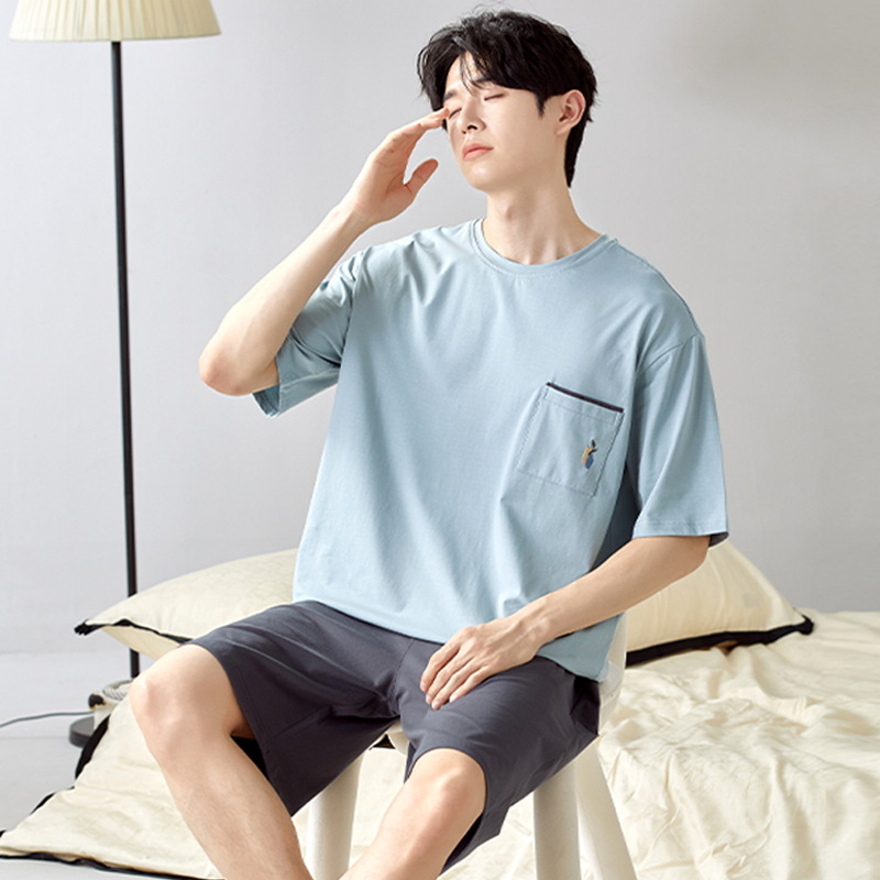 [cross-border] nuevo pijama de hombre de verano de manga corta juvenil de verano pantalones cortos de cuello redondo conjunto de ropa para el hogar