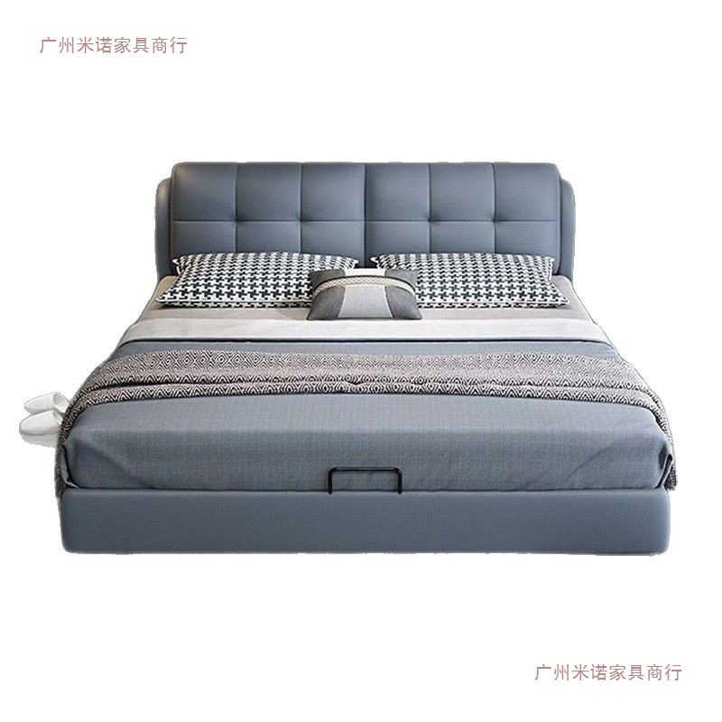 Light Luxury Solid Wood Leather Bed Soft Package 1.8X 2m Large Bed Master Bedroom Simple Home Double Bed Small Apartment 1.5m Single 5