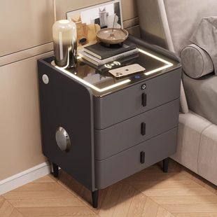 Smart Bedside Table, Simple Modern Storage Cabinet, Solid Wood Multi-Function Charging Wireless Bedroom Home Bedside Table, Light Luxury