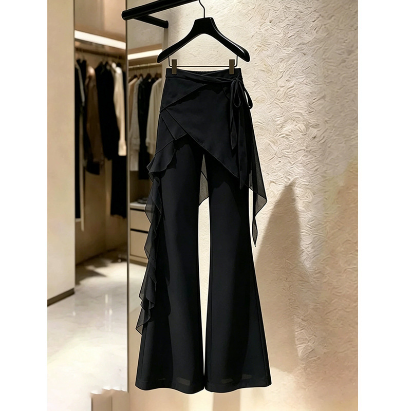 2026 Summer Unique and Super Stylish Design, Niche and Non-Replicated Black Chiffon Lace Flared Skirt Pants 2026 Summer Unique and Super Stylish Design, Niche and Non-Replicated Black Chiffon Lace Flared Skirt Pants