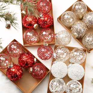 8cm/6pcs boutique transparent painted Christmas ball suit Christmas decorations Christmas tree ornaments cross-border wholesale