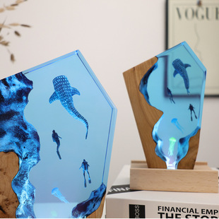 Resin lamp cave whale diver desktop jellyfish ornaments marine art craft birthday gifts full