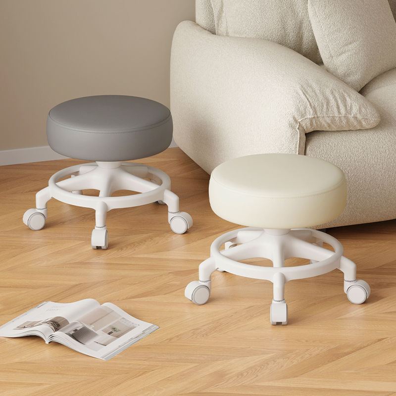 Rueda universal taburete pequeño para cambiar de zapatos, polea de taburete correa baja, banco de rueda de correa redonda, silla de refuerzo anti-rollback para adultos, simple y moderna