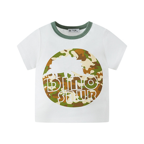 Children's Short Sleeve T-Shirt Summer Cartoon Camouflage Print Baby Top Baby Korean Style Round Neck Children's Clothing One-Time Delivery