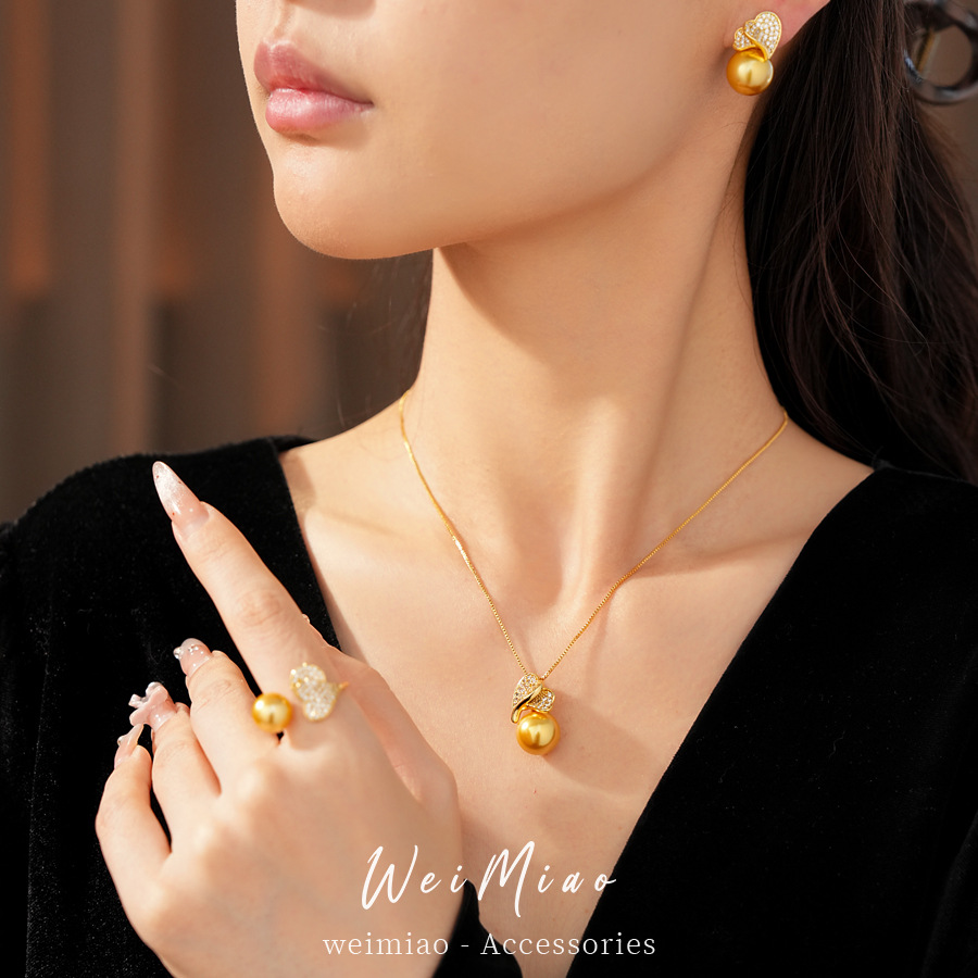 18 quilates de oro verdadero electrodeposición de diamante amor collar de perlas ligero lujo nicho cadena de clavícula de temperamento exquisito conjunto de joyas