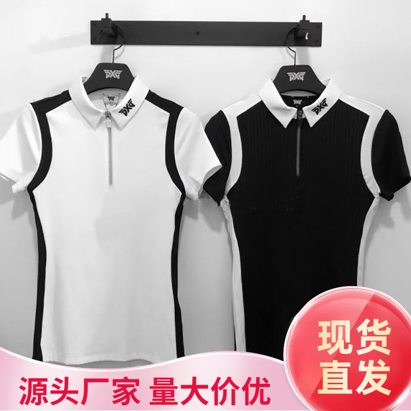 New Golf Clothing Women's Zipper Elastic Slim T-Shirt Casual Polo Shirt Quick-Drying Breathable Golf Short Sleeves