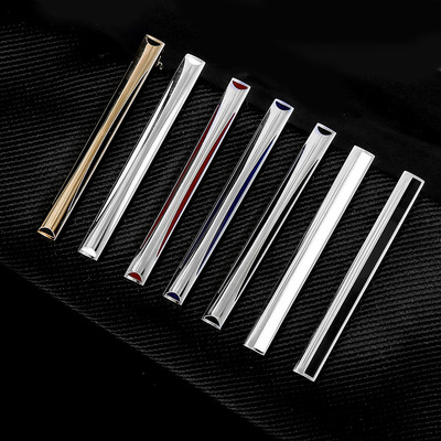 男士正裝商務黑色琺琅領帶夾子銀色條紋領夾領帶扣針藍色線條領夾