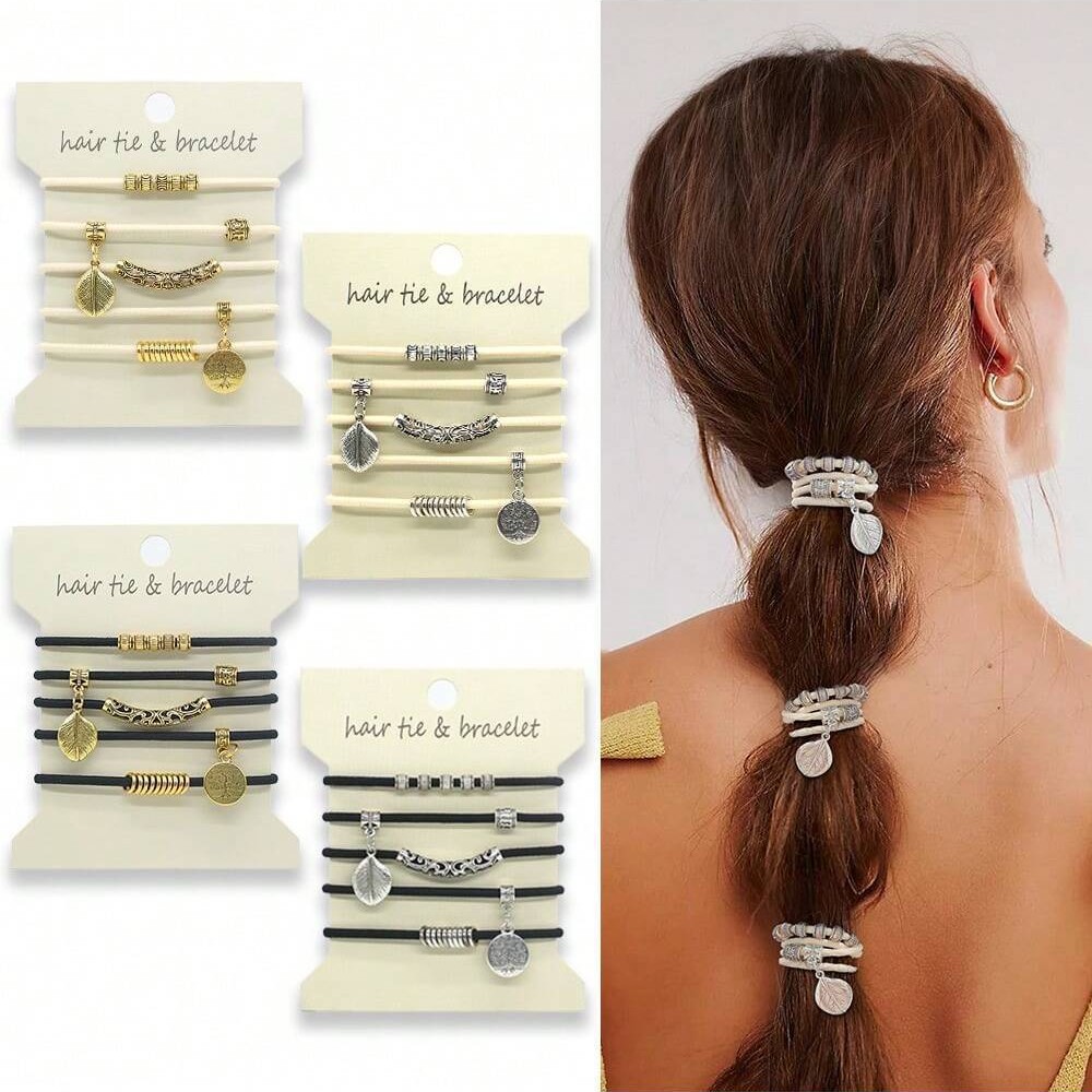 跨境欧美亚马逊爆款金属风生命树古银手链发圈女发圈发饰新款发饰