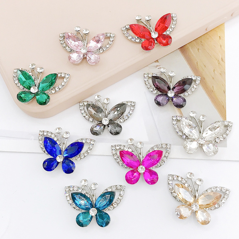 Yilian jewelry new diamond-embedded gem butterfly mobile phone shell rhinestone material zinc alloy hole shoes diy accessories