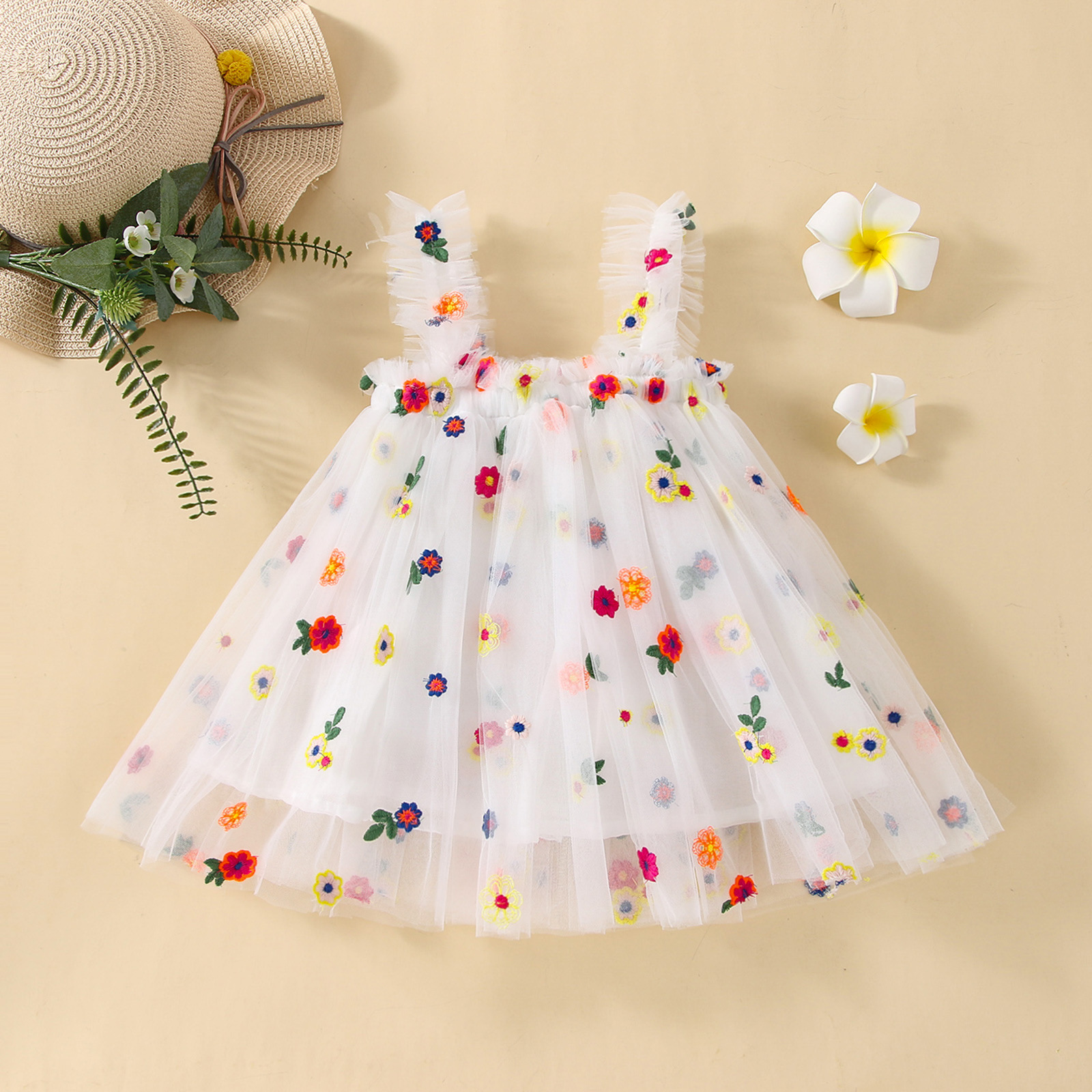 Casual Princess Solid Color Flower Cotton Girls Dresses display picture 10