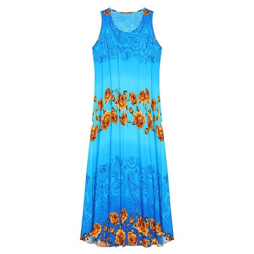 Chic Mid-Age Mother Cotton-Silk Dress for Women Summer New Style Sleeveless Straps Loose Plus Size Vacation Wind Beach Dress
